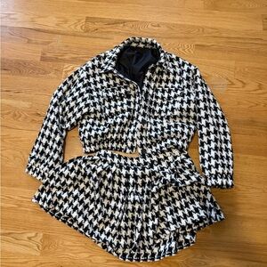 Boohoo Black and White Houndstooth Blazer and Skirt Set